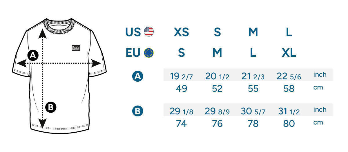Zamnesia Icon Graphic T-paitojen kokotaulukko Zamnesia Icon Graphic T-Shirt Size table