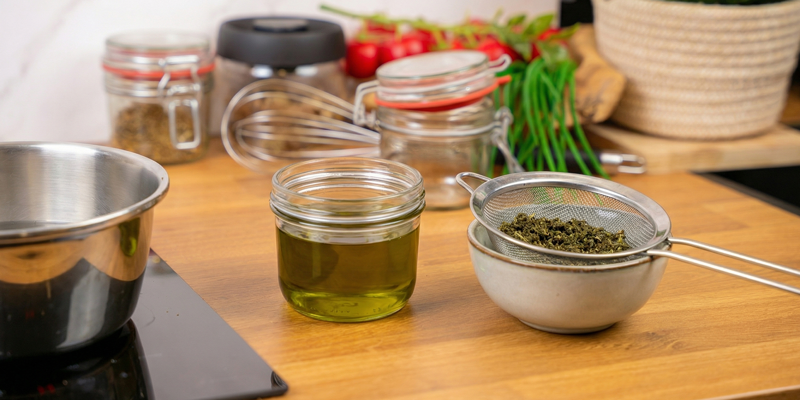 Valmista kannabiksella infusoitu oliiviöljy Make the cannabis infused olive oil