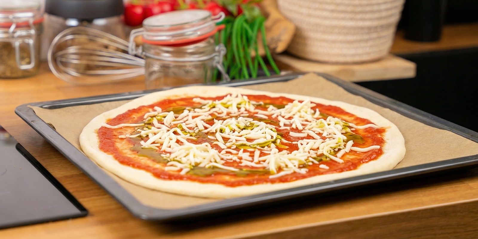Lisää kastike ja juusto Add sauce and cheese